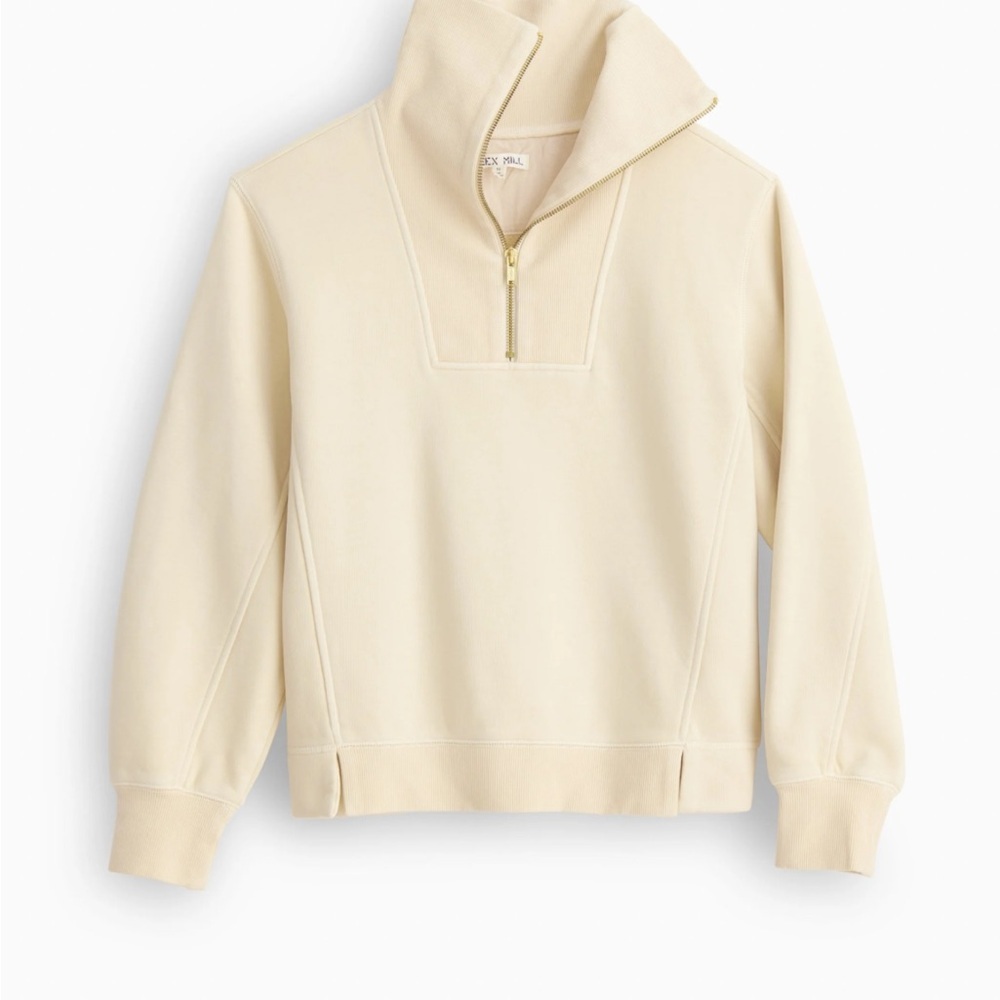 Alex Mill Crosby Half  Zip Collared Sweatshirt Ivory Cream Oatmeal Size Small